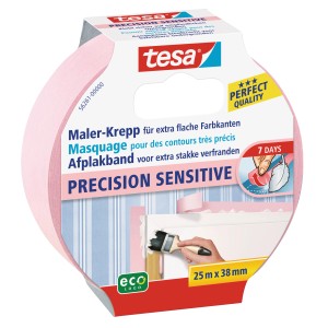 Tesa Maler-Krepp Precision Sensitive, rosa, 25 m x 38 mm Rolle für empfindliche Oberflächen.