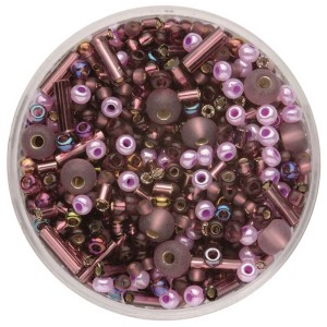 Rocailles-Mix Lila, 17g, verschiedene Formen und Größen, ideal zum Schmuckbasteln.