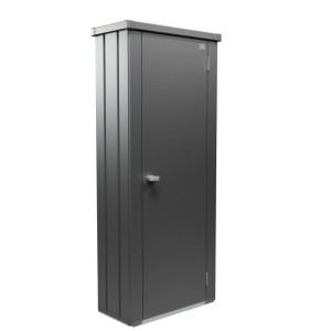 Armadio da terrazzo Biohort Julia S High grigio scuro metallizzato. Mobile stretto in metallo con anta singola.
