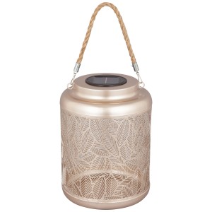 Lanterna solare a LED Schönenberger Tilia color champagne con manico, alta 24 cm.