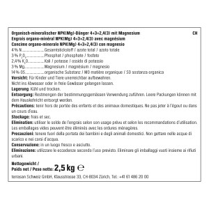 Primo piano della confezione di acceleratore di compost GROW by OBI (2,5 kg) con informazioni sugli ingredienti.