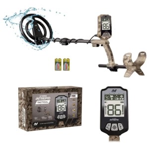 Kit détecteur de métaux Minelab Intrepid Tactical avec bobine étanche, écran et piles.