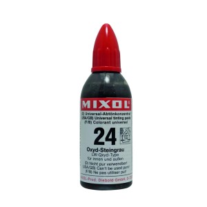 Mixol Abtönfarbe Nr. 24 Oxyd-Steingrau, 20g Flasche mit rotem Deckel.