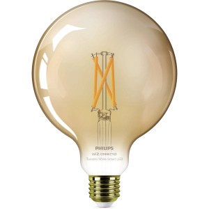Lampadina LED Smart Philips, 7W, E27, Globe Filament G125, Ambra. Lampada smart con luce calda.