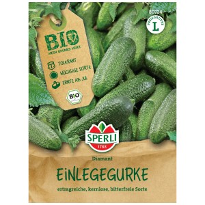Sperli Semences de cornichons biologiques Diamant F1 pour 8 plantes, cornichons verts et croquants.