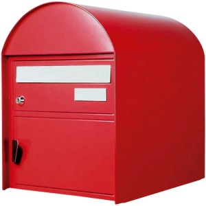 Boîte aux lettres rouge Arosa en tôle d'acier avec serrure et porte-nom.