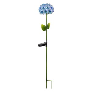 Blauer LED-Solarstab Hortensie, Solar-Deko mit kaltweißem Licht und Solarpanel.