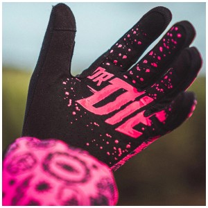 Muc-Off Fahrradhandschuh Mesh Pink Gr. XL: Leichter, schwarzer Handschuh mit pinkfarbenem Logo und Details.