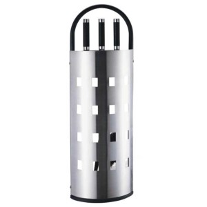 Set d'outils de cheminée chromé, 3 pièces (pelle, brosse, crochet) sur support, env. 66 cm de haut.