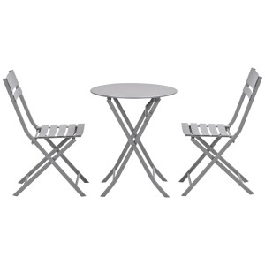Set di mobili da balcone Alfa a 3 pezzi color tortora: Tavolo pieghevole e 2 sedie pieghevoli in alluminio.