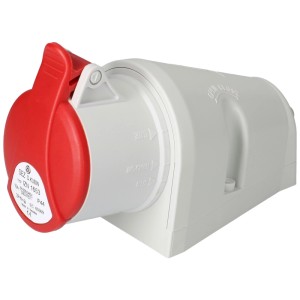 Prise murale CEE, 5 pôles, IP44, gris-rouge, 16A pour montage en saillie.
