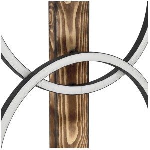 Dettaglio della lampada da terra Eglo Boyal: base in legno con elementi luminosi a LED nero-marrone.