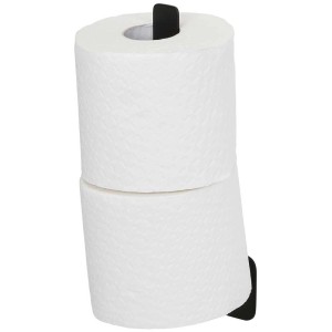 Porte-rouleau de papier toilette de réserve Tiger Colar en acier inoxydable noir avec deux rouleaux de papier toilette.
