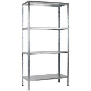 Étagère à emboîter galvanisée avec 4 tablettes, 200x100x50 cm, idéale pour le rangement et l'organisation.
