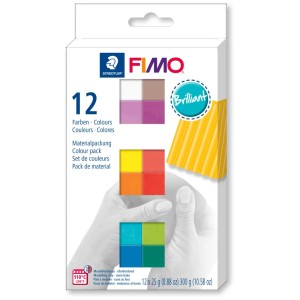 Pâte à modeler Fimo Brillant, lot de 12 couleurs, idéal pour le modelage créatif.