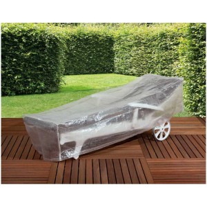Copertura trasparente in tessuto PE per lettino prendisole con ruote in giardino.