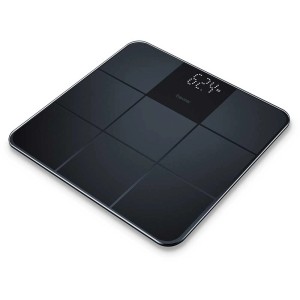 Pèse-personne en verre Beurer GS 235, balance numérique noire avec écran LED magic.