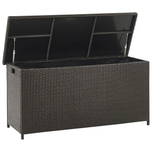 Box contenitore per cuscini da giardino Beliani Modena in rattan marrone aperta, 63x126x46cm.