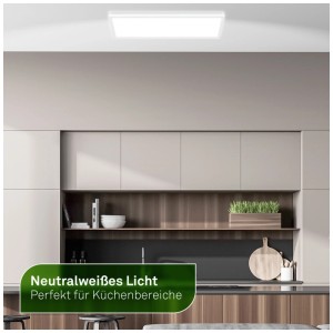 Panneau LED Brilo Tava A blanc dans cuisine, 14W, 3000 lumens, lumière blanche neutre.