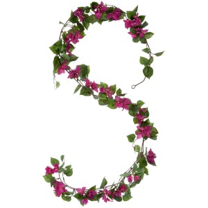 Ghirlanda artificiale Bougainvillea Mica Decorations con foglie verdi e fiori rosa scuro, lunghezza 180 cm.