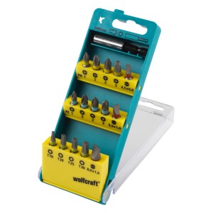 Wolfcraft Bit-Box, 16 pezzi con attacco PH, PZ, TX. Set di inserti con anelli colorati per l'identificazione.