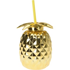 Gobelet ananas doré en polyéthylène avec paille, 800 ml.