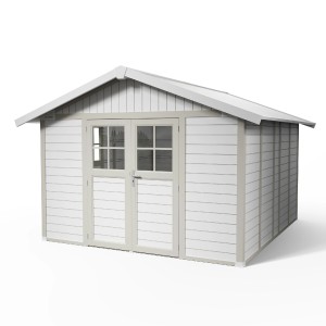 Grosfillex Gartenhaus Deco H 11, graugrün, mit Doppeltür. Kunststoff-Gartenhaus für Geräte und Möbel.