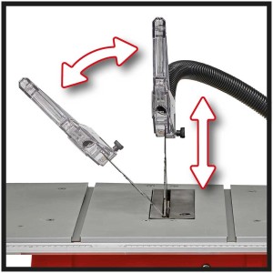 Scie circulaire sur table Einhell TC-TS 2025/2 U/S : Vue détaillée du réglage de la lame et de l'aspiration.