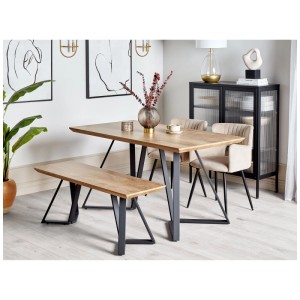 Banc Beliani Upton, assise en MDF marron avec cadre en métal noir, 120 cm de large.