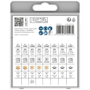 Set di lame per seghetto alternativo Bosch Basic Wood and Metal, 10 pezzi, lame assortite per legno e metallo.