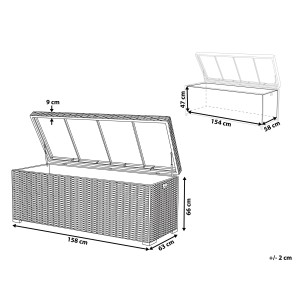 Coffre de rangement pour coussins Modena en résine tressée grise avec dimensions (66x158x63cm), idéal pour ranger les coussins de jardin.