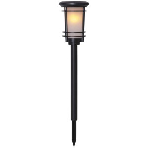 Schwarze Star Trading Solar-LED-Pollerleuchte Flame, 53 cm hoch, mit warmem Flammeneffekt.