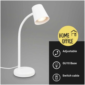 Lampe de bureau blanche Brilo avec bras flexible, idéale pour bureau et bureau.