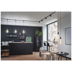 Riflettore LED Paulmann GU10 nero, 7W, 4000K in cucina moderna con sistema binario URail.