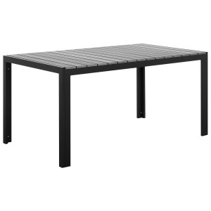 Tavolo da giardino rettangolare Beliani Como, 150x90 cm, con legno sintetico grigio e struttura in alluminio nero.