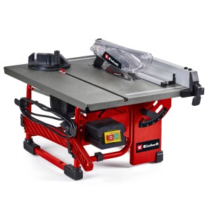 Einhell TC-TS 8 I sega circolare da tavolo: Sega compatta con telaio rosso e tavolo grigio.