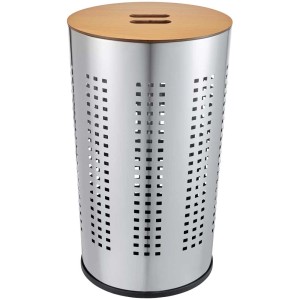 Cesto portabiancheria cromato Diaqua, 50 l, con coperchio in legno e fori quadrati.