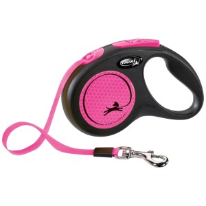 Trixie Flexi New Neon guinzaglio per cani, cintura, 5 m, taglia S, nero-rosa. Guinzaglio flessibile a scomparsa con riflettori.