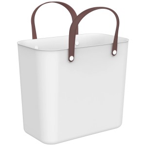 Rotho Multibag Albula Style color bianco vischio, 25 litri, con manici marroni.