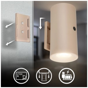 Briloner Misy applique à batterie beige : lampe LED avec fixation adhésive et chargement USB.