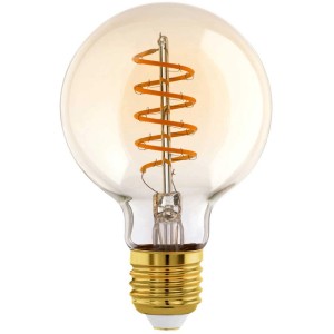 Lampadina LED E27 in vetro ambrato con filamento a spirale, 4W, luce bianca calda.
