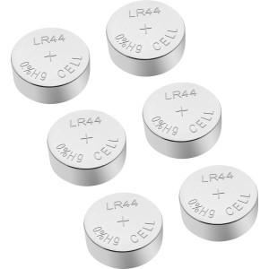 Set di sei batterie a bottone alcaline AG13, adatte per orologi, calcolatrici e altro.