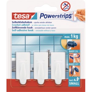 Tesa crochets adhésifs, lot de 3, blancs, avec Powerstrips pour un retrait sans trace.