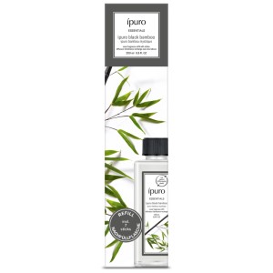 Ipuro Raumduft Refill Black Bamboo 200 ml mit 7 Stäbchen. Klare Nachfüllflasche, schwarzer Deckel, Bambus-Design.