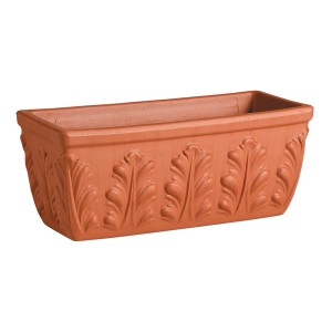 Fioriera rossa Deroma Roma, 42 cm, in terracotta con motivo a foglie, ideale per il giardino.