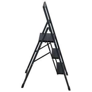 Scaletta pieghevole Wenko Alu-Smart, 3 gradini, nera, piegata.