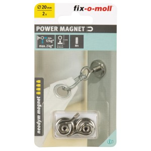 Fix-o-moll Magneti a vaso in neodimio con occhiello, confezione da 2, argento, per appendere e fissare in casa.