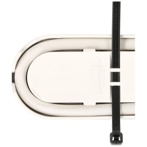 Gros plan sur la multiprise blanche Design Line avec serre-câble pour la gestion des câbles.