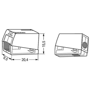 Disegno: Morsetto di connessione alla rete bianco Ø 2,5 mm, set da 10, con dimensioni per materiale di messa a terra.