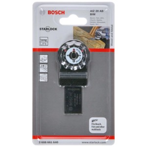 Lame de scie plongeante Bosch AIZ 20 AB pour bois et métal, adaptée aux outils multifonctions.